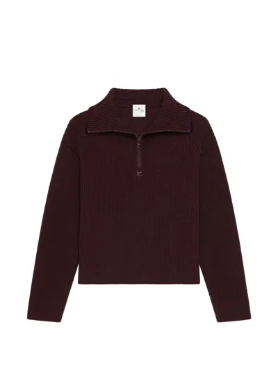 Courrèges Brown Wool Oves Aries Sweatshirt In Burgundy