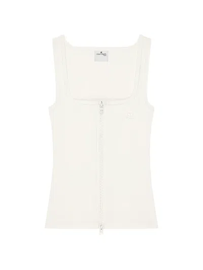 Courrèges Ribbed-knit Zip-up Tank Top In White