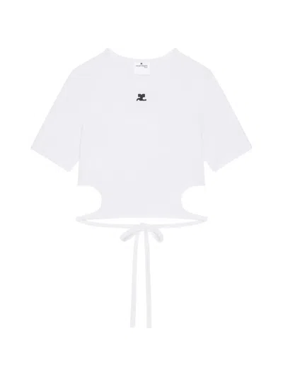 Courrèges Courreges Women Cropped T-shirt With Embroidered Logo And Cut-out Detail In White