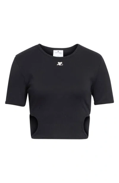 Courrèges Ribbon Cutout Crop Rib T-shirt In Black