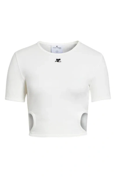 Courrèges Ribbon Cutout Crop Rib T-shirt In White