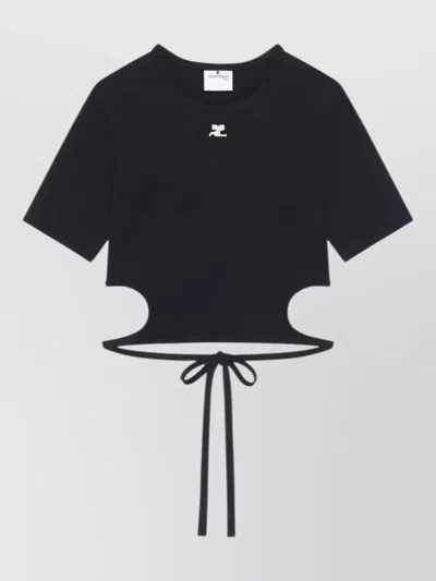Courrèges Courreges Women Cropped T-shirt With Embroidered Logo And Cut-out Detail In Black