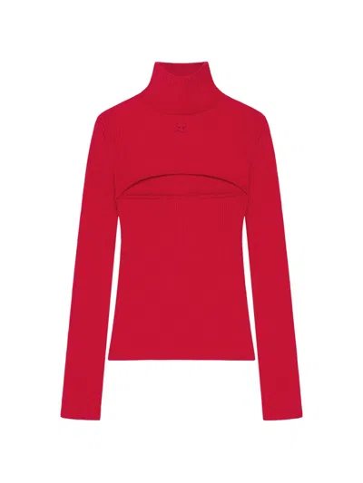 Courrèges Rib-knit Slash-detail Sweater In Red