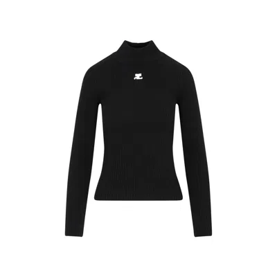 COURRÈGES COURRÈGES BLACK ROLL NECK RIBBED JUMPER