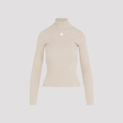 Courrèges Courregès Re-edition Ribbed Funnel-neck Sweater In Neutrals