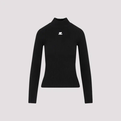 Courrèges Black Ribbed Viscose Blend Turtleneck