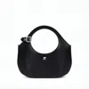 Courrèges Rounded Calf Leather Shoulder Bag With Circular Handle Cutout In Black