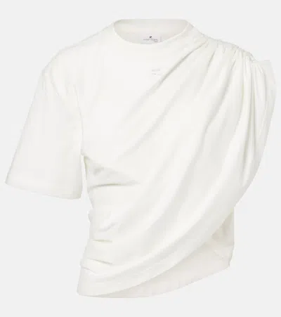 Courrèges Ruched Asymmetric Cotton Jersey T-shirt In White