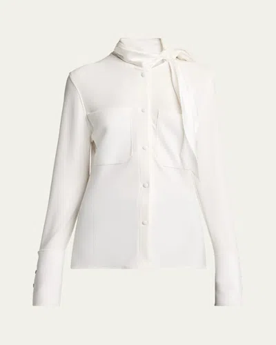Courrèges Satin Scarf Collar Long Sleeve Blouse In White