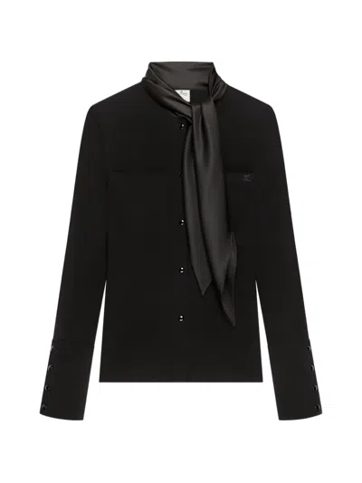 Courrèges Satin-scarf Jersey Shirt In Black