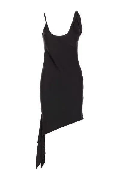 Courrèges Knot Asymmetric Midi Dress In Black