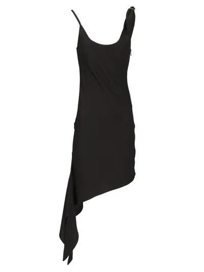 Courrèges Knot Asymmetric Midi Dress In Black