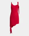 Courrèges Scoop-neck Asymmetric Crepe Jersey Mini Dress In Ruby