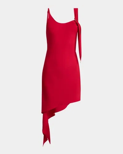 Courrèges Scoop-neck Asymmetric Crepe Jersey Mini Dress In Ruby