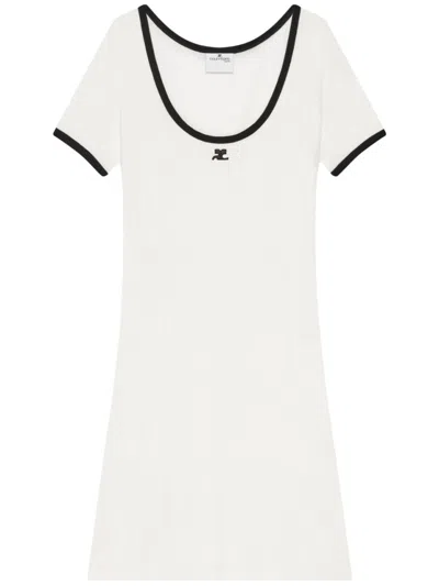 Courrèges Scoop Neck Dress With Embroidered Logo In White