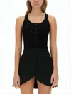 Courrèges Scoop Neck Fitted Tank Top With Button Placket In Black