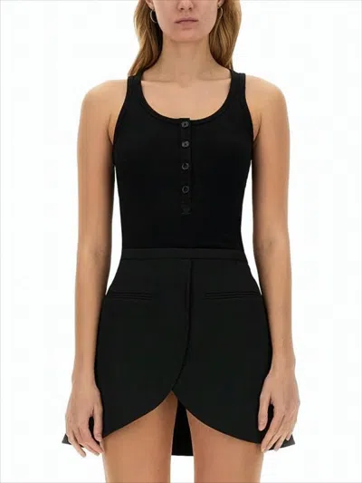 Courrèges Scoop Neck Fitted Tank Top With Button Placket In Black