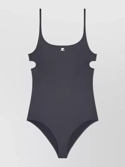 Courrèges Scoop Neck High Leg Cut Out Swimsuit In Gray