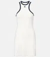 Courrèges White Cotton Mini Dress With Navy Blue Details And Halter Neck In Blue