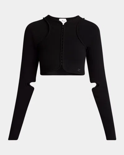 Courrèges Scuba Knit Cutout Crop Cardigan In Black