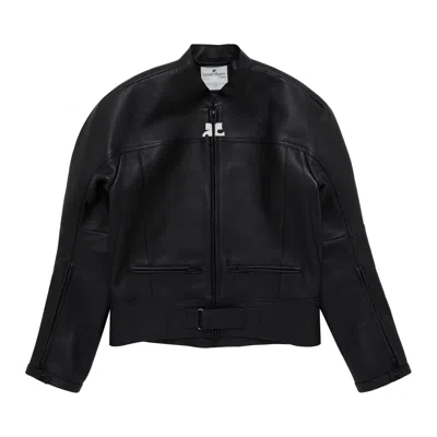 Pre-owned Courrèges Scuba Leather Bomber Jacket 'black'