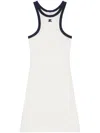 Courrèges White Cotton Mini Dress With Navy Blue Details And Halter Neck
