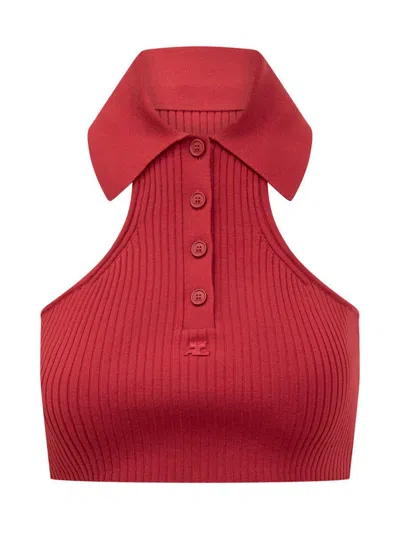 Courrèges Scuba Rib Knit Top In Red