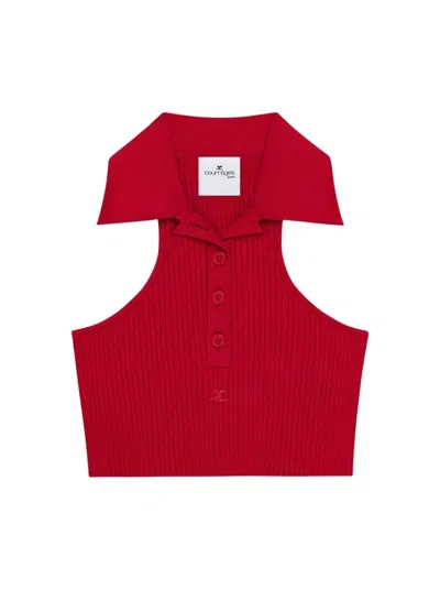Courrèges Scuba Rib Knit Top Ruby In Red