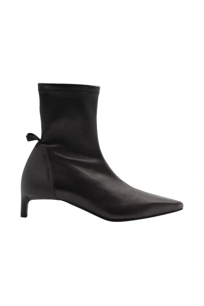Courrèges Scuba Stretch Leather Ankle Boots In Black