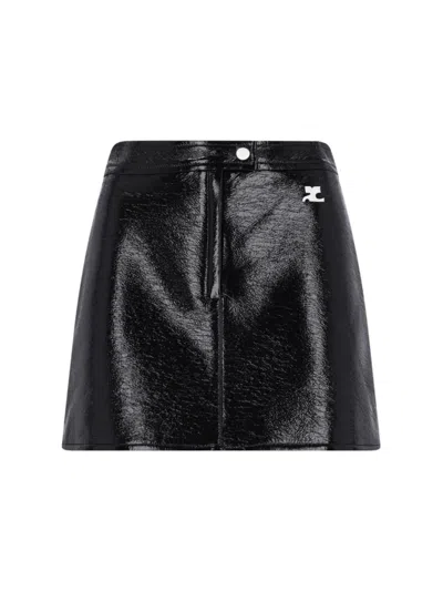 Courrèges Sculpted Denim-effect Mini Skirt With Stretch Lining In Black