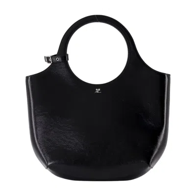 Courrèges Sculptural Leather Top Handle Bag In Black
