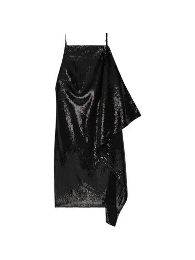 Courrèges Sequin-embellished Draped Mini Dress In Black