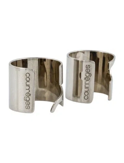 Pre-owned Courrèges Set Of 2 Ac Logo Rings In Silver