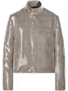 Courrèges Shaded-logo Patent Biker Jacket In Neutrals
