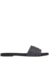 Courrèges Leather Square Toe Flat Sandals In Grey