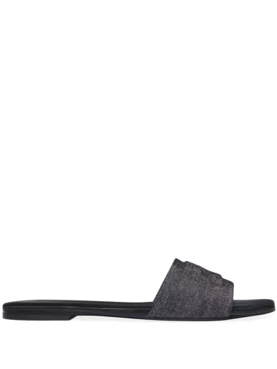 Courrèges Leather Square Toe Flat Sandals In Grey