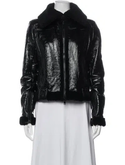 Pre-owned Courrèges Shearling Bomber Jacket In Black