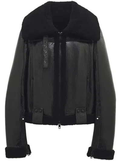 Courrèges Shearling Pilot Jacket In Black
