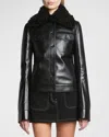 Courrèges Shearling-collar Leather Jacket In Black