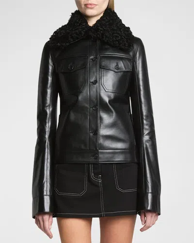 Courrèges Shearling-collar Leather Jacket In Black