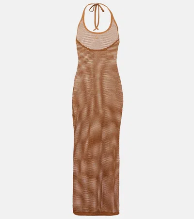 Courrèges Sheer Cotton Mesh Midi Dress In Neutrals