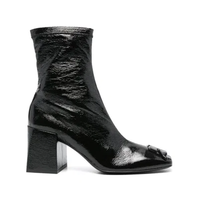 Courrèges Block Heel Ankle Boots With Crease Effect In Black