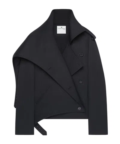 Courrèges Short Oblique Trench Coat In Black