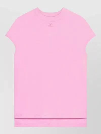 Courrèges Short Sleeve Crew Neck Asymmetric Top In Pink
