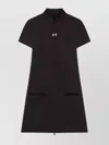 Courrèges Short Sleeve Dress With High Collar And Pockets In Brown