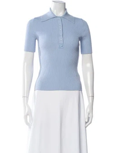 Pre-owned Courrèges Short Sleeve Polo In Blue/white
