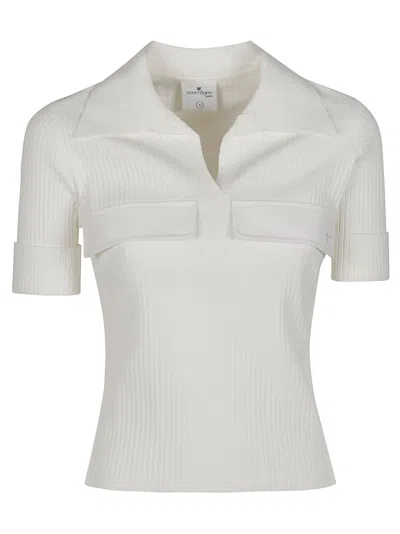 Courrèges Short Sleeve Polo Neck Viscose-blend Polo Shirt In White