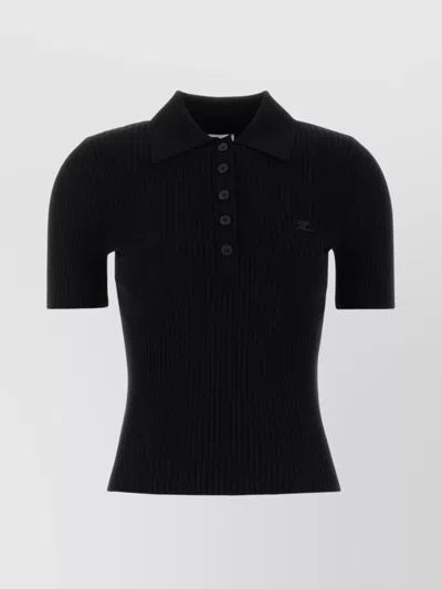 Courrèges Short Sleeve Polo Shirt With Ribbed Collar In Black