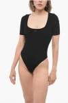 COURRÈGES SHORT SLEEVE RIBBED BODYSUIT WITH SQUARED NECKLINE