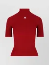 Courrèges Short Sleeve Ribbed Mock Neck Sweater In Red